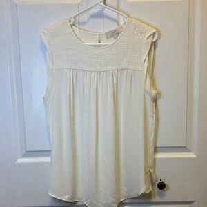 LOFT Cream Sleeveless Smocked Yoke Top